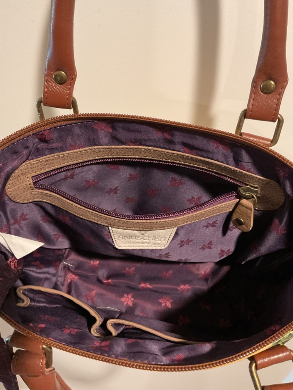 ANUSCHKA Blue Truck Barn Hand-Painted Leather Purse Handbag - Picture 13 of 15